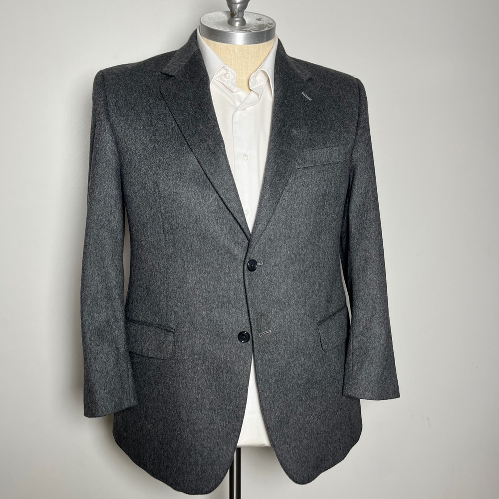 Joseph & Lyman Blazer Mens 42R Grey Solid Cashmere Two Button Sport Coat